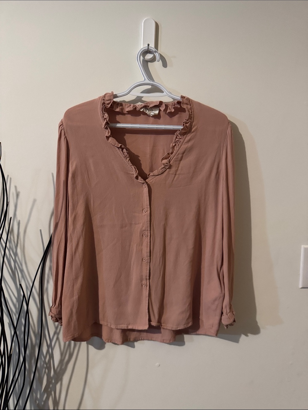 ba&sh Dusty Rose Ruffled V-Neck Button-Down Blouse